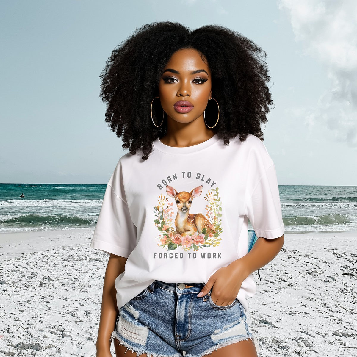 Born to Slay Forced to Work Premium Cotton T-Shirt