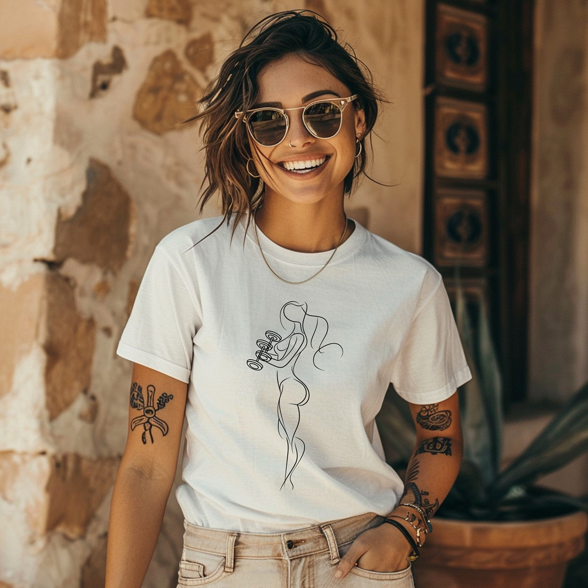 Dumbbells Line Art Premium Organic Cotton T Shirt