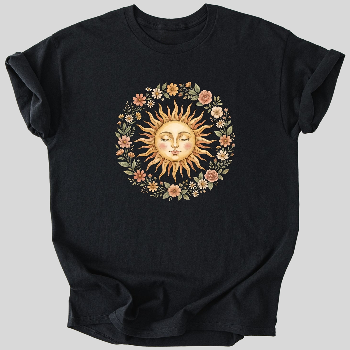 Sun & Flowers Mandala Premium Cotton T-Shirt