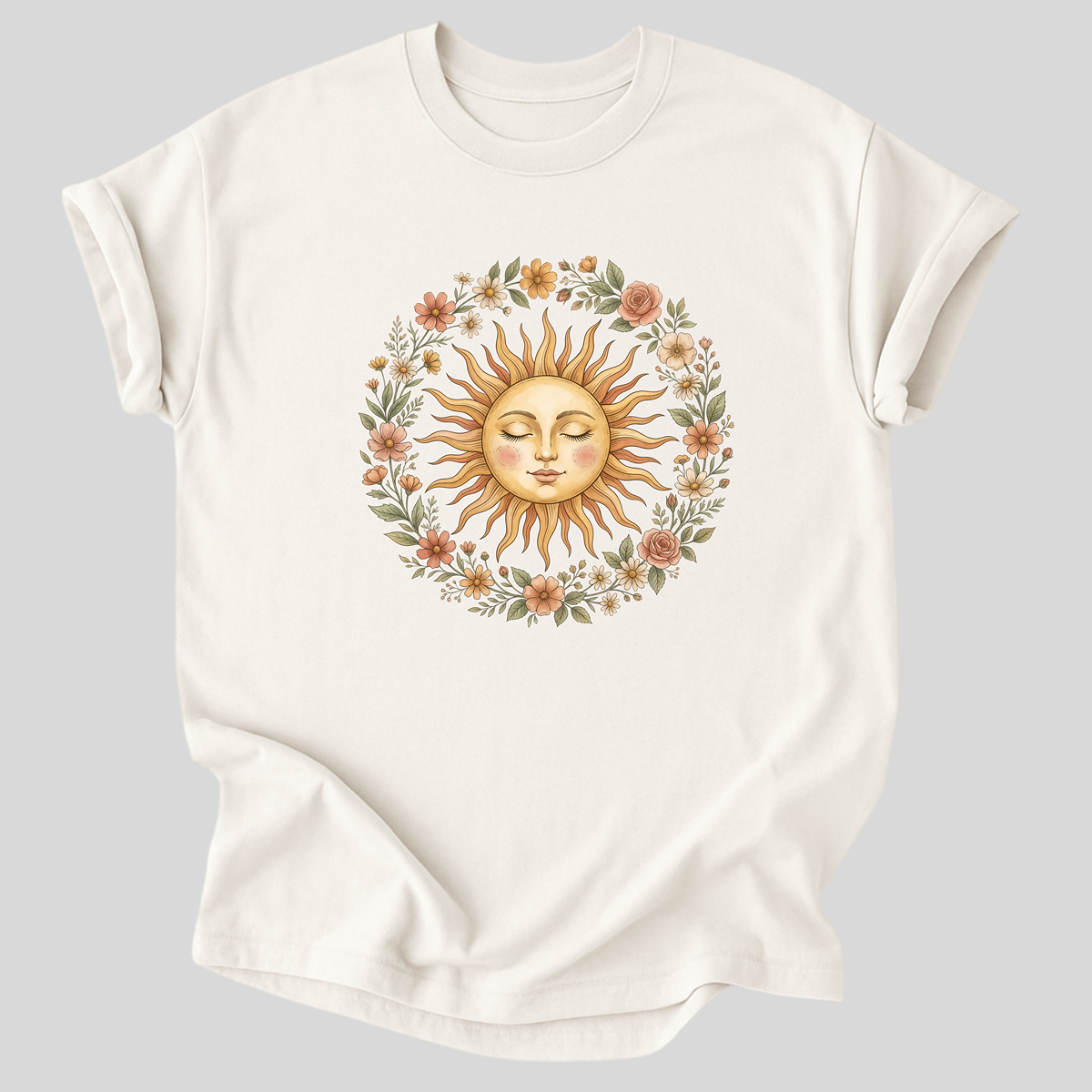 Sun & Flowers Mandala Premium Cotton T-Shirt