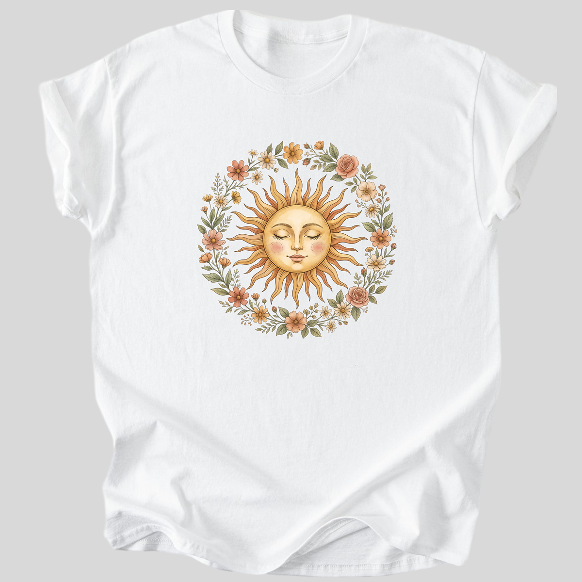 Sun & Flowers Mandala Premium Cotton T-Shirt