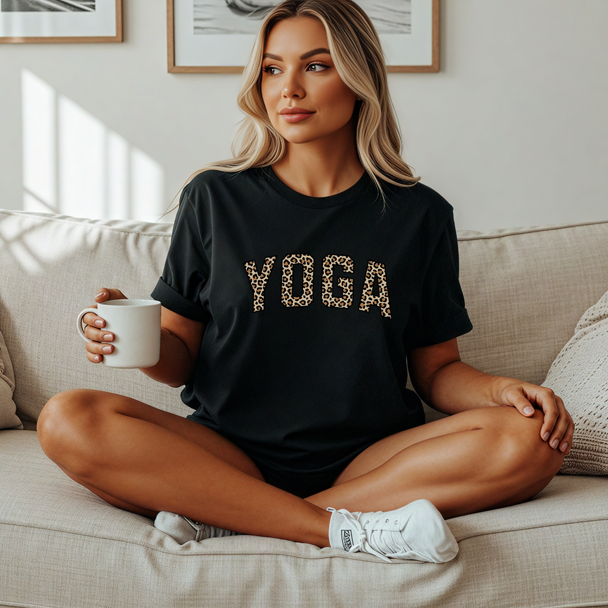 Yoga Leopard Print Premium Cotton T-Shirt